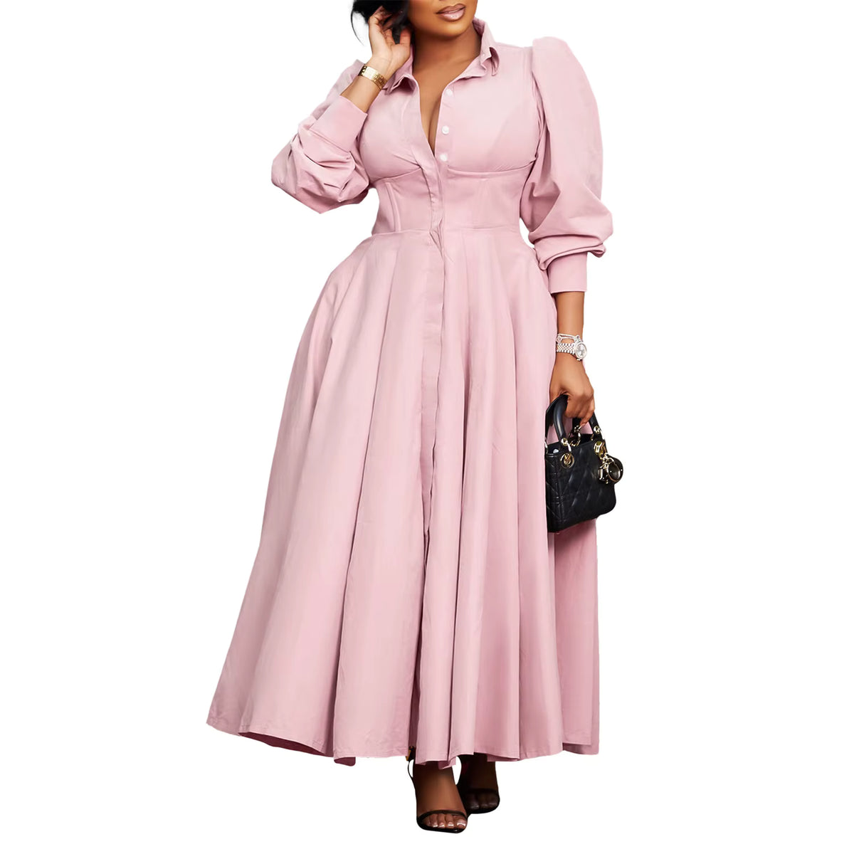 Robe Années 40 Rose Longue