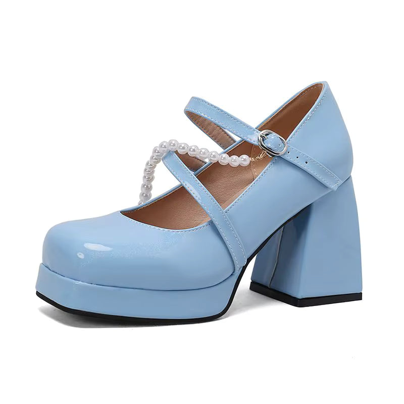 Chaussures Rétro Vintage Femme Bleues