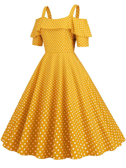 Robe Année 50 Jaune à Pois