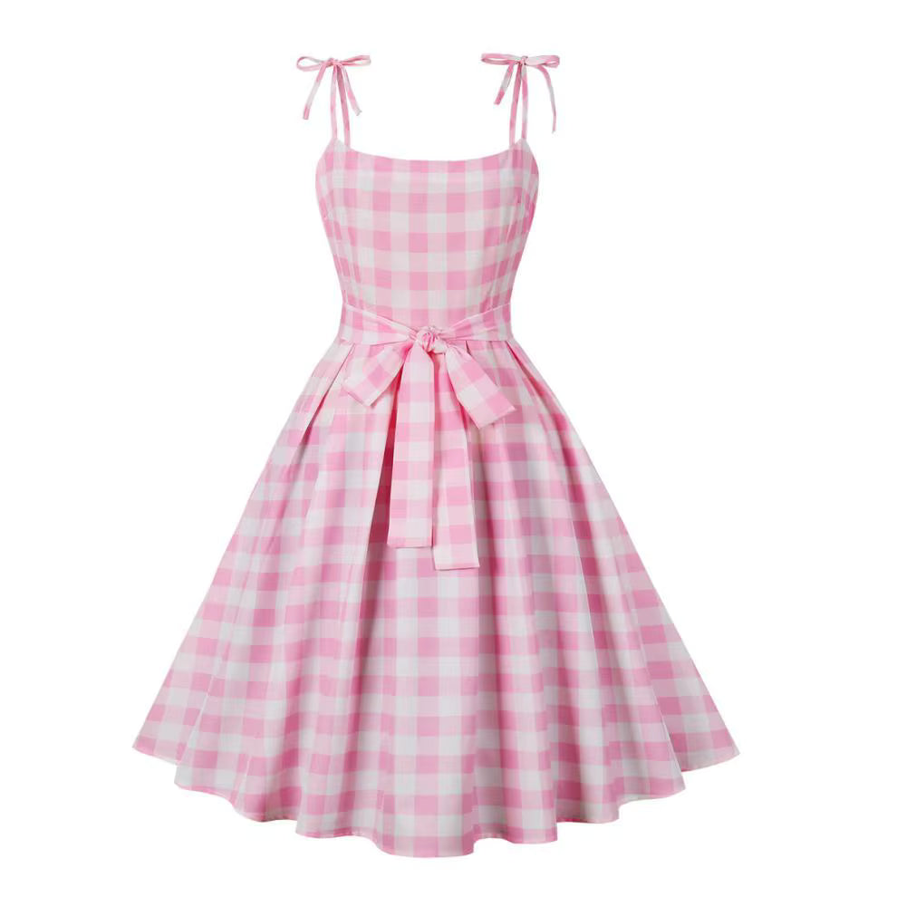 Robe à Carreaux Vintage Sans Manches
