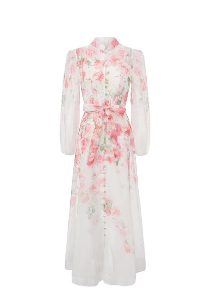 Robe Longue Fleurie Vintage Rose