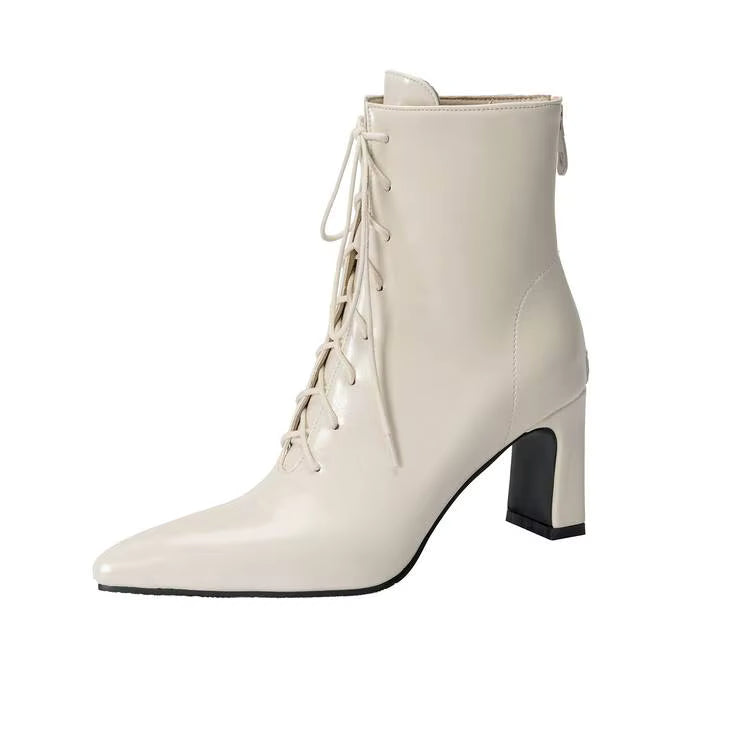 Bottines à Lacets Femme Rétro Ivoire