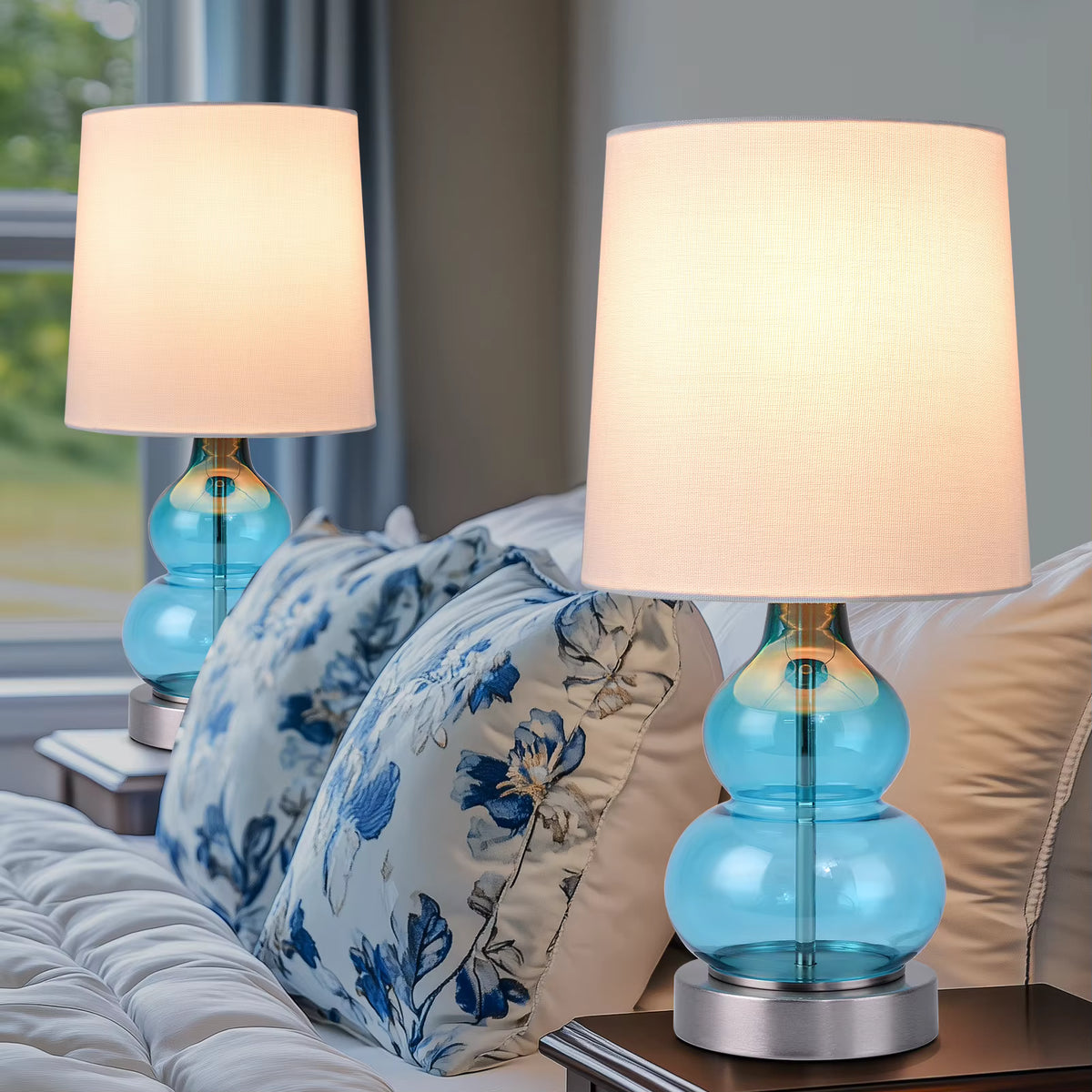 Lampe en Verre Bleu Vintage