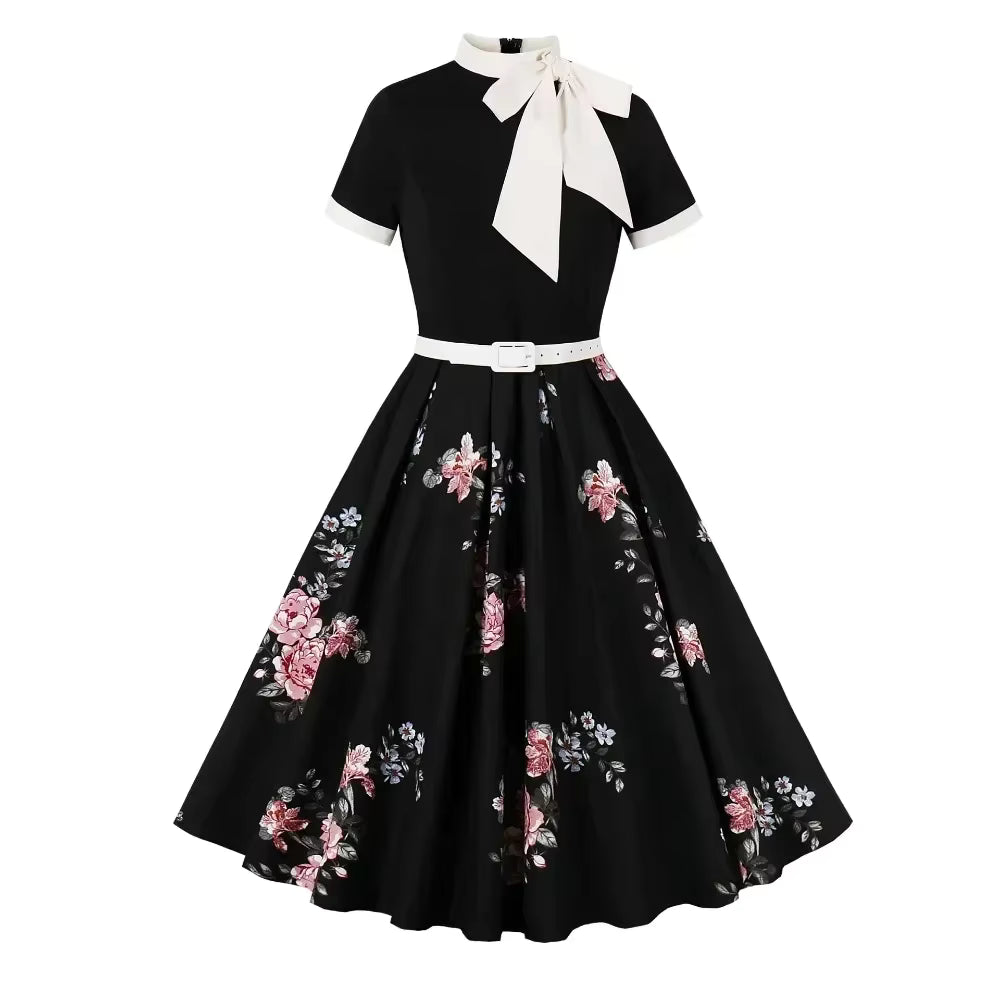 Robe Vintage Noire Col Rabattu