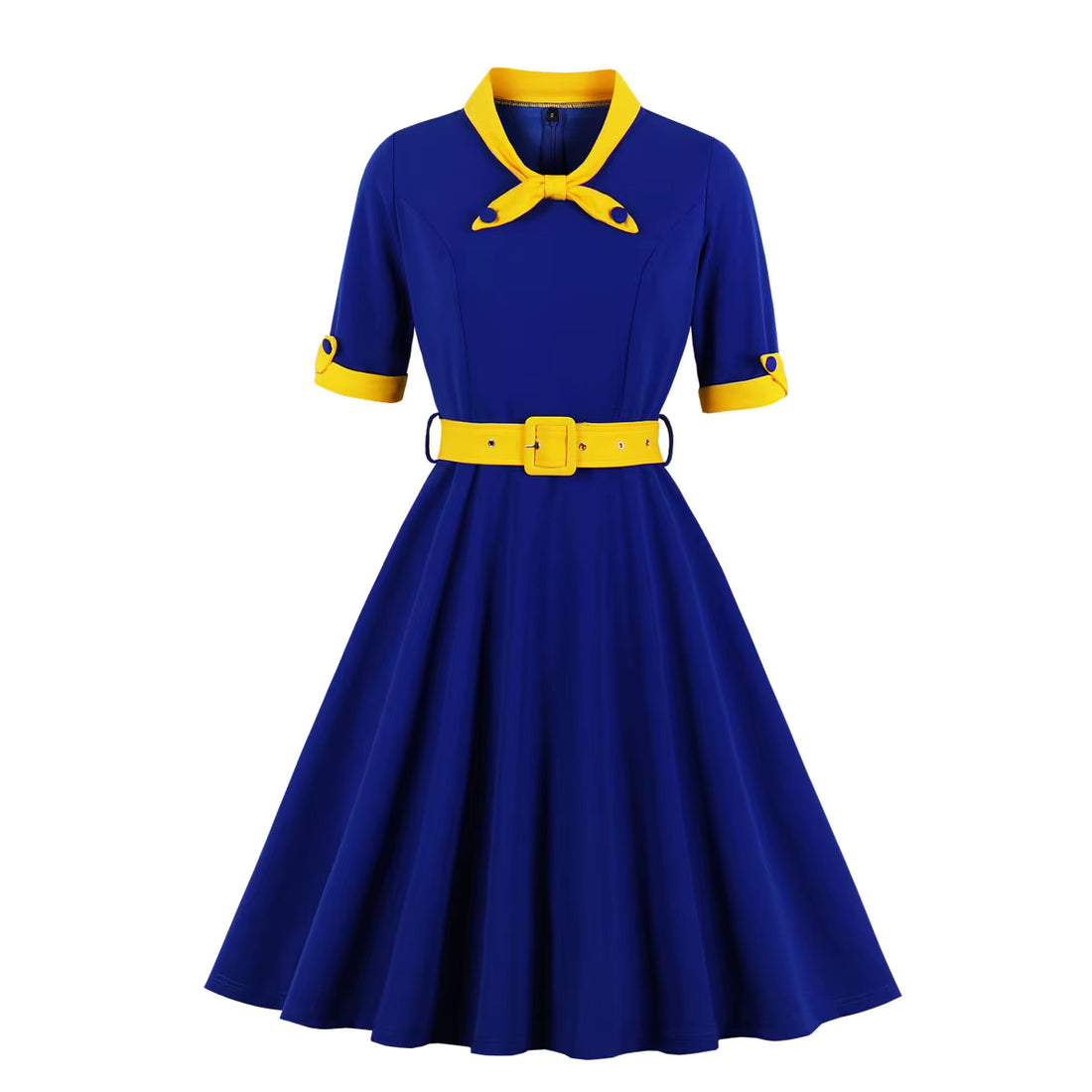 Robe Vintage Grande Taille Rétro Jaune Bleu