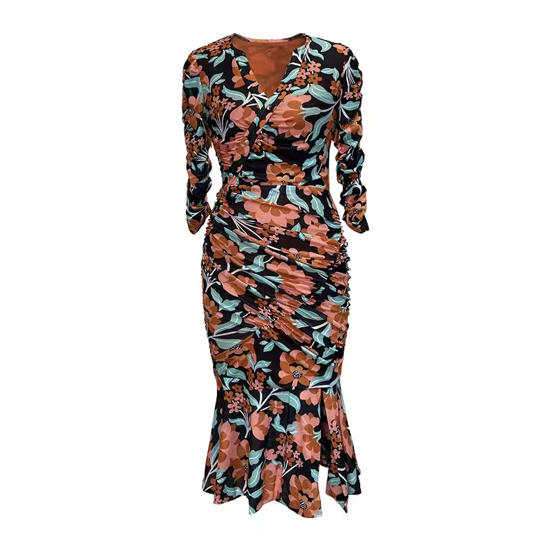 Robe à Motifs Années 70 Fleurs