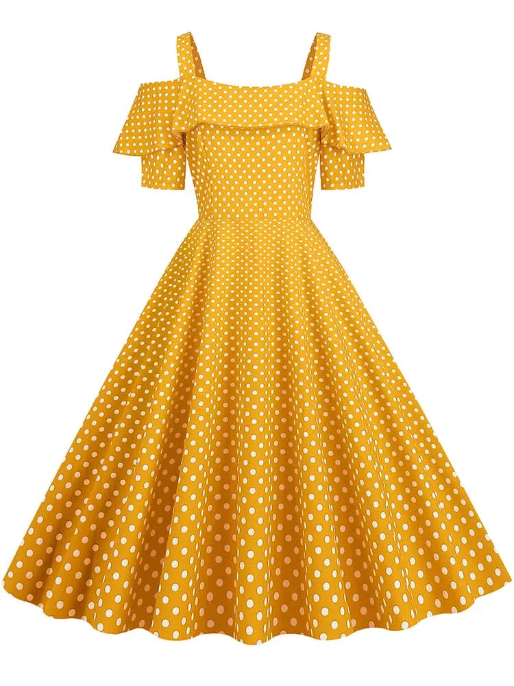 Robe Année 50 Jaune à Pois