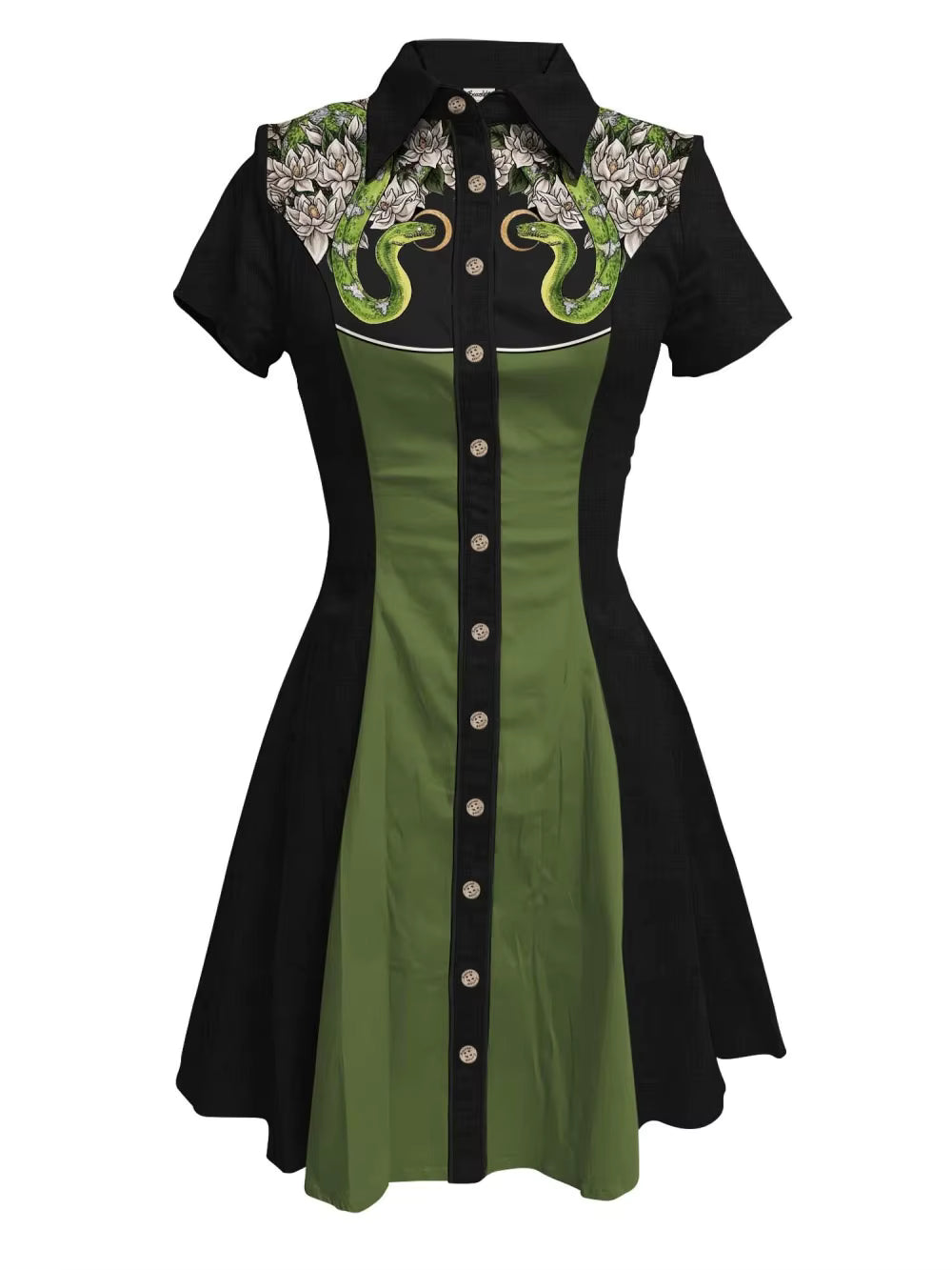 Robe Année 70 Vintage Noire et Verte