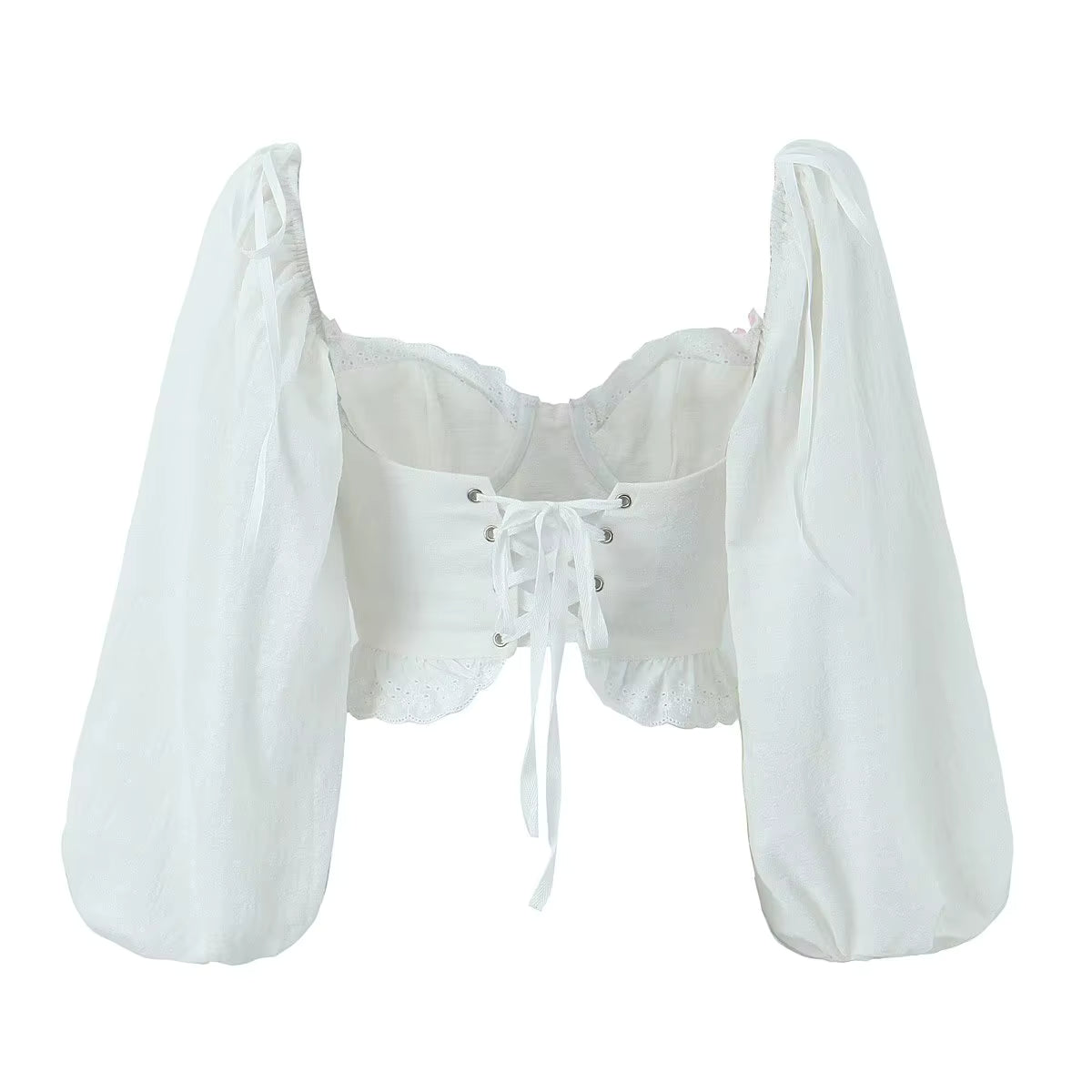 Top Vintage Blanc à Lacets