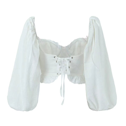 Top Vintage Blanc à Lacets