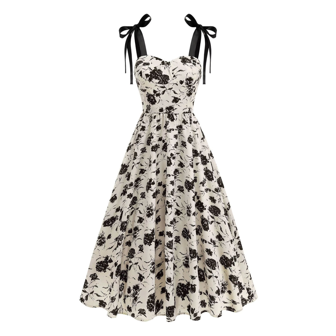 Robe Vintage Chic Rétro Noire Fleurie