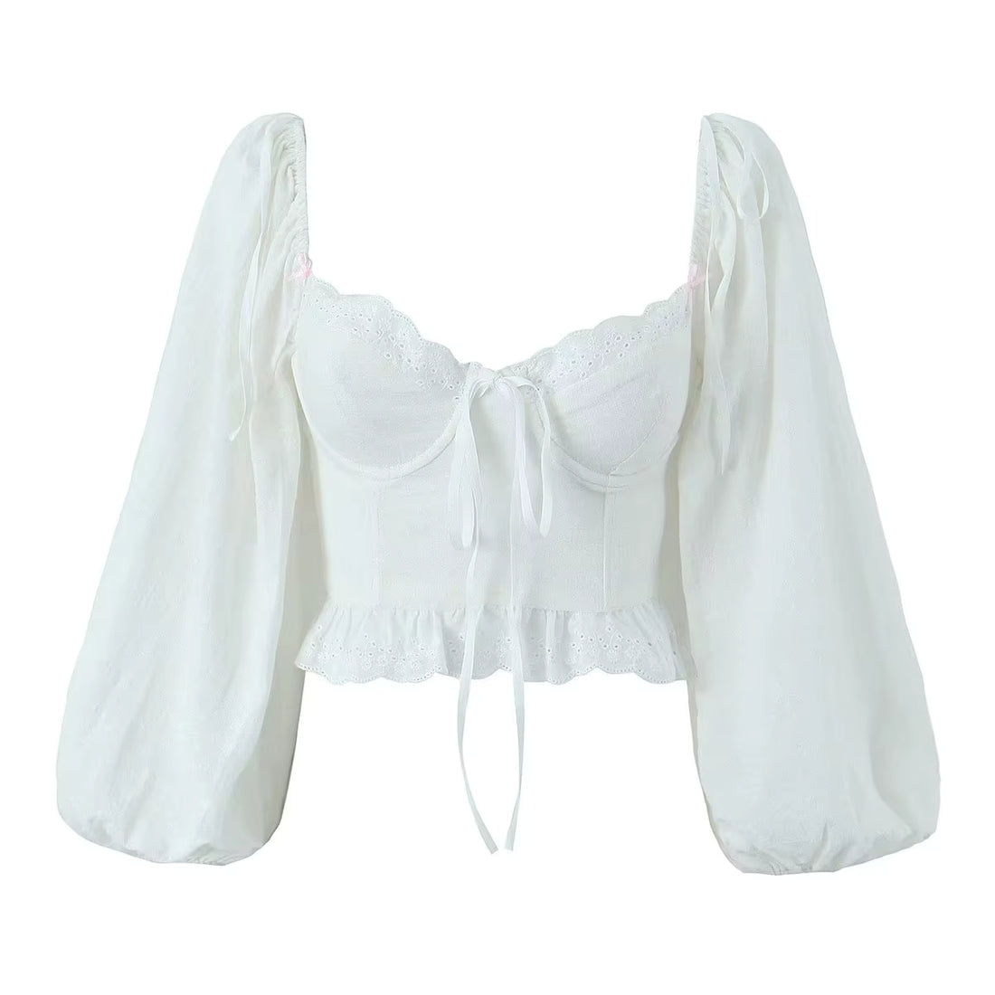 Top Vintage Blanc à Lacets