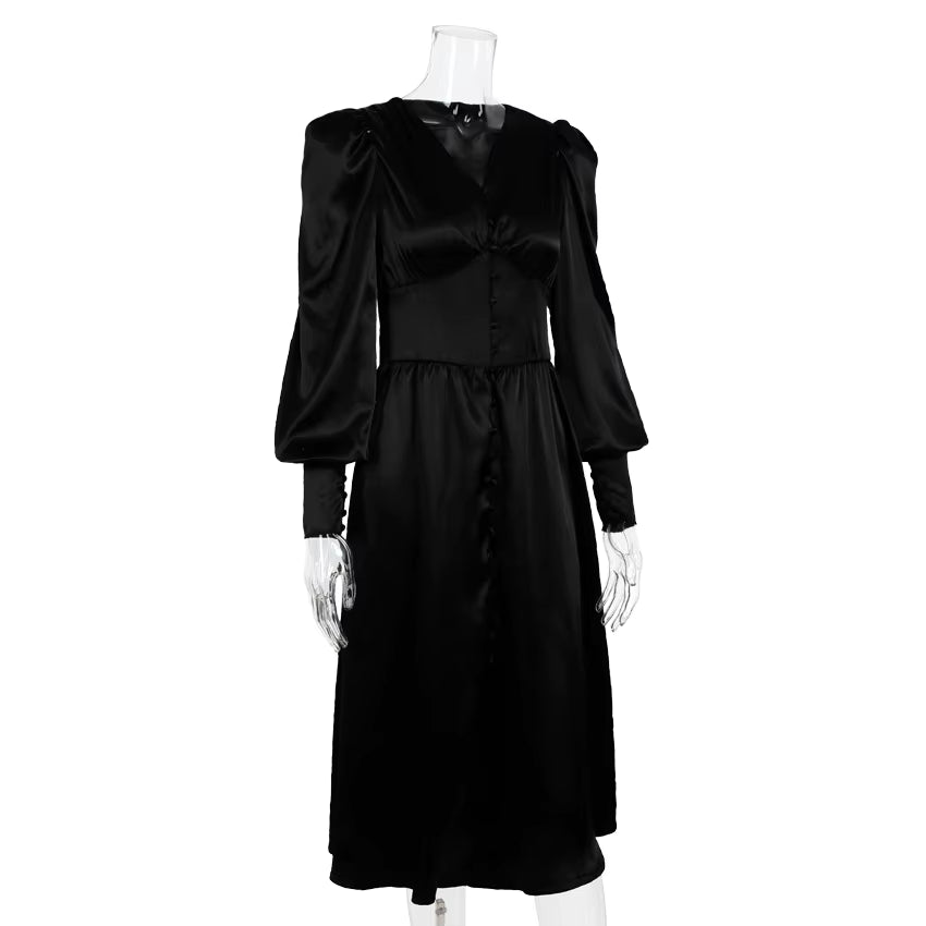 Robe Vintage Années 40 Satin Noir