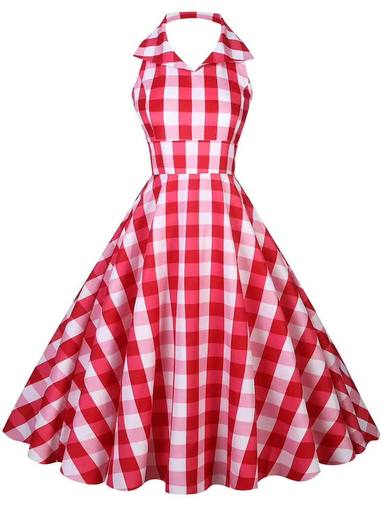 Robe Carreaux Rouge Vintage 40s