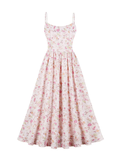 Robe de Cérémonie Vintage Fleurie Rose