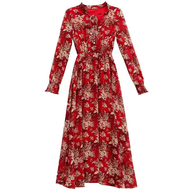 Vintage Robe Fleurie Année 40 Rouge