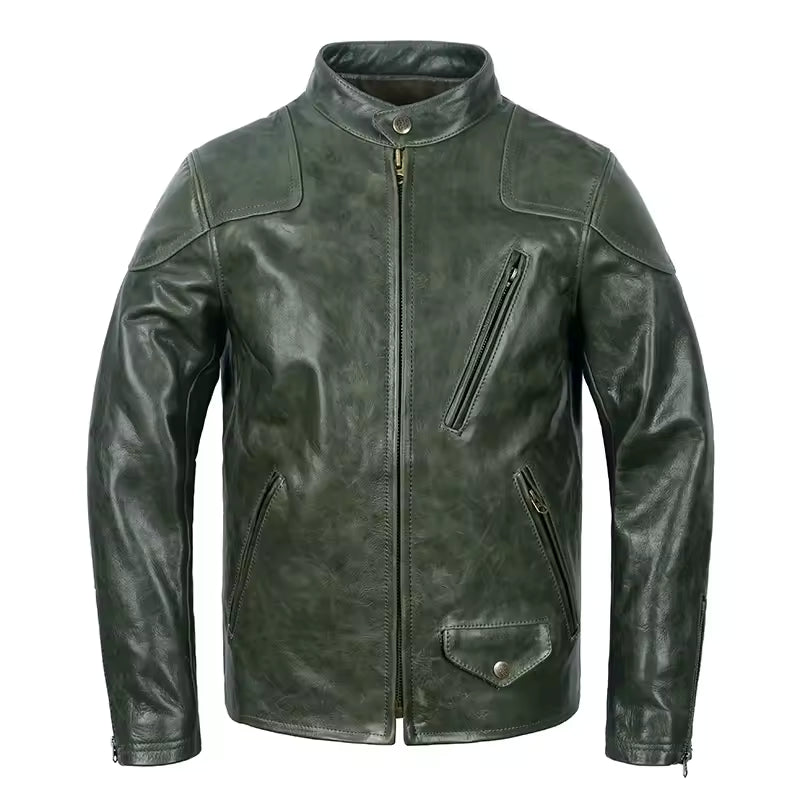 Blouson Aviateur en Cuir Vert