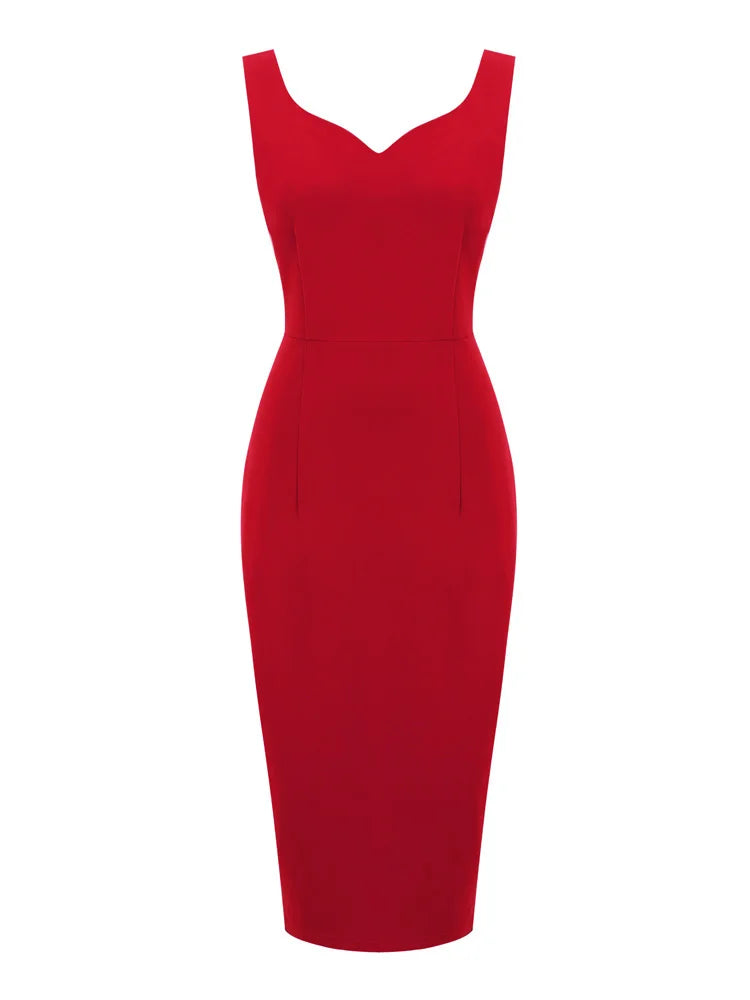 Robe Crayon Année 50 Rouge Unie