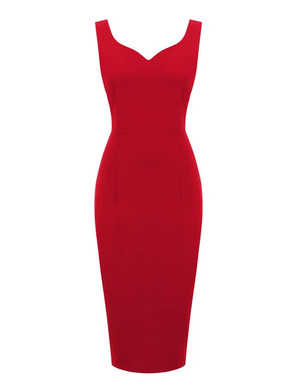 Robe Crayon Année 50 Rouge Unie