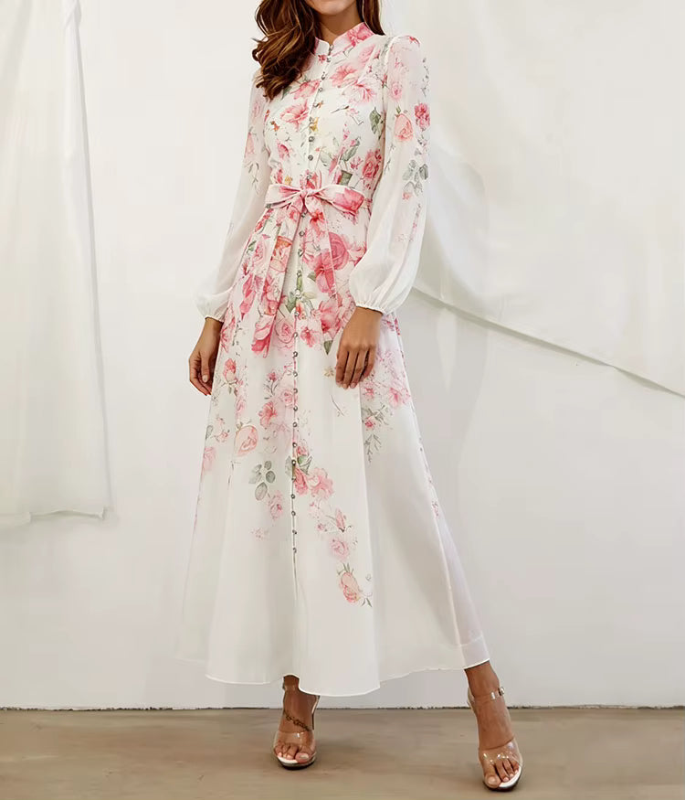 Robe Longue Fleurie Vintage Rose