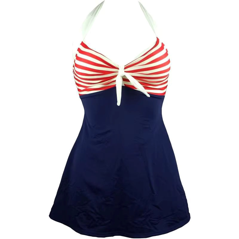 Maillot de Bain Vintage Jupe Rouge Rayé