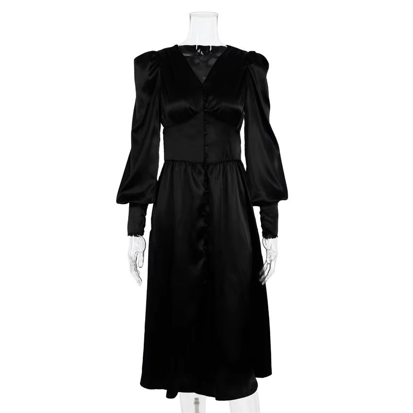 Robe Vintage Années 40 Satin Noir