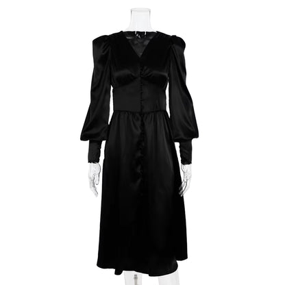 Robe Vintage Années 40 Satin Noir
