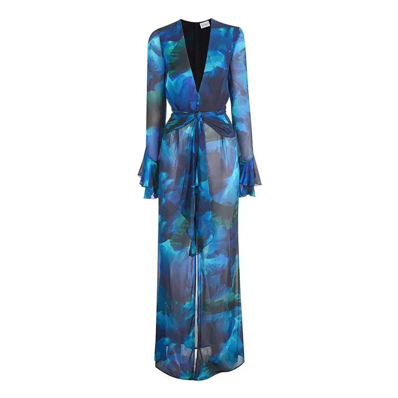 Robe Années 40 Bleu Foulard