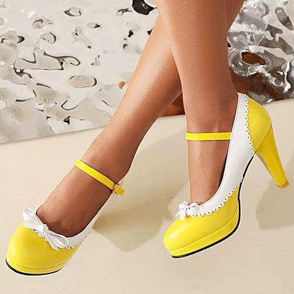 Chaussures Rétro Pin-Up Jaune Blanc
