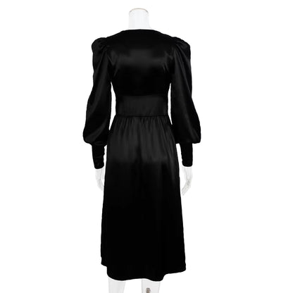 Robe Vintage Années 40 Satin Noir