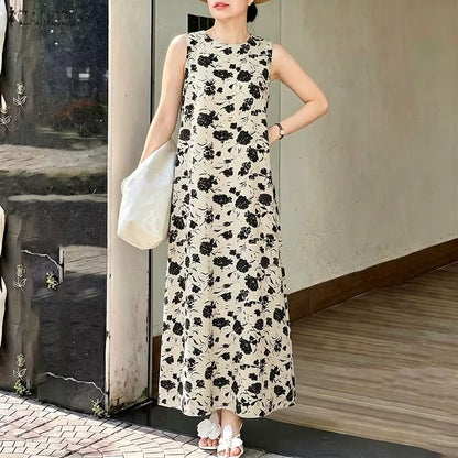 Robe Longue Fleurie Vintage Kaki