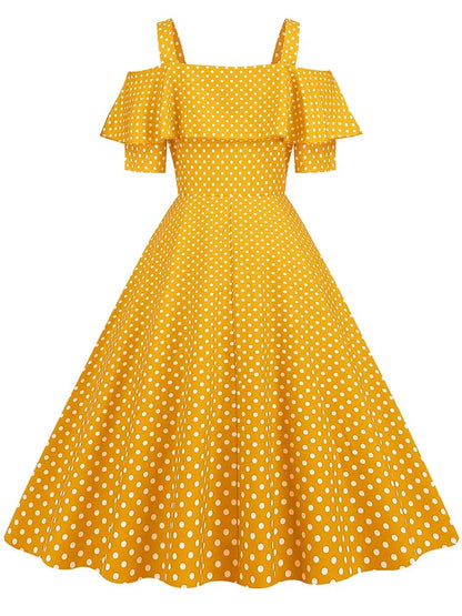 Robe Année 50 Jaune à Pois
