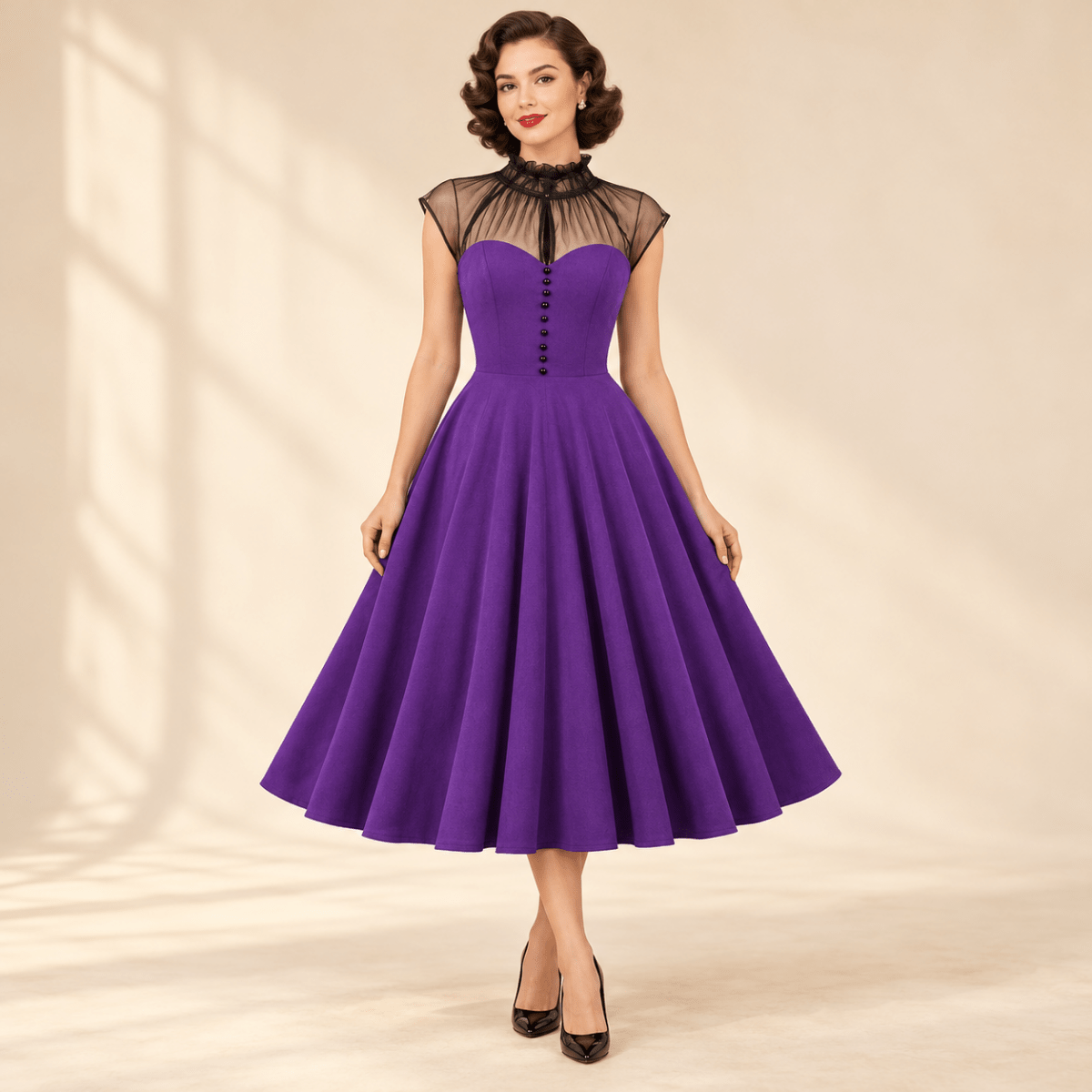 Année 50 Femme Robe Violette - Louise Vintage