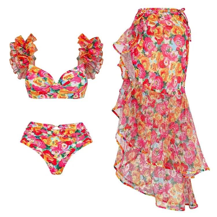 Bikini Taille Haute Vintage Rose fleurs - Louise Vintage