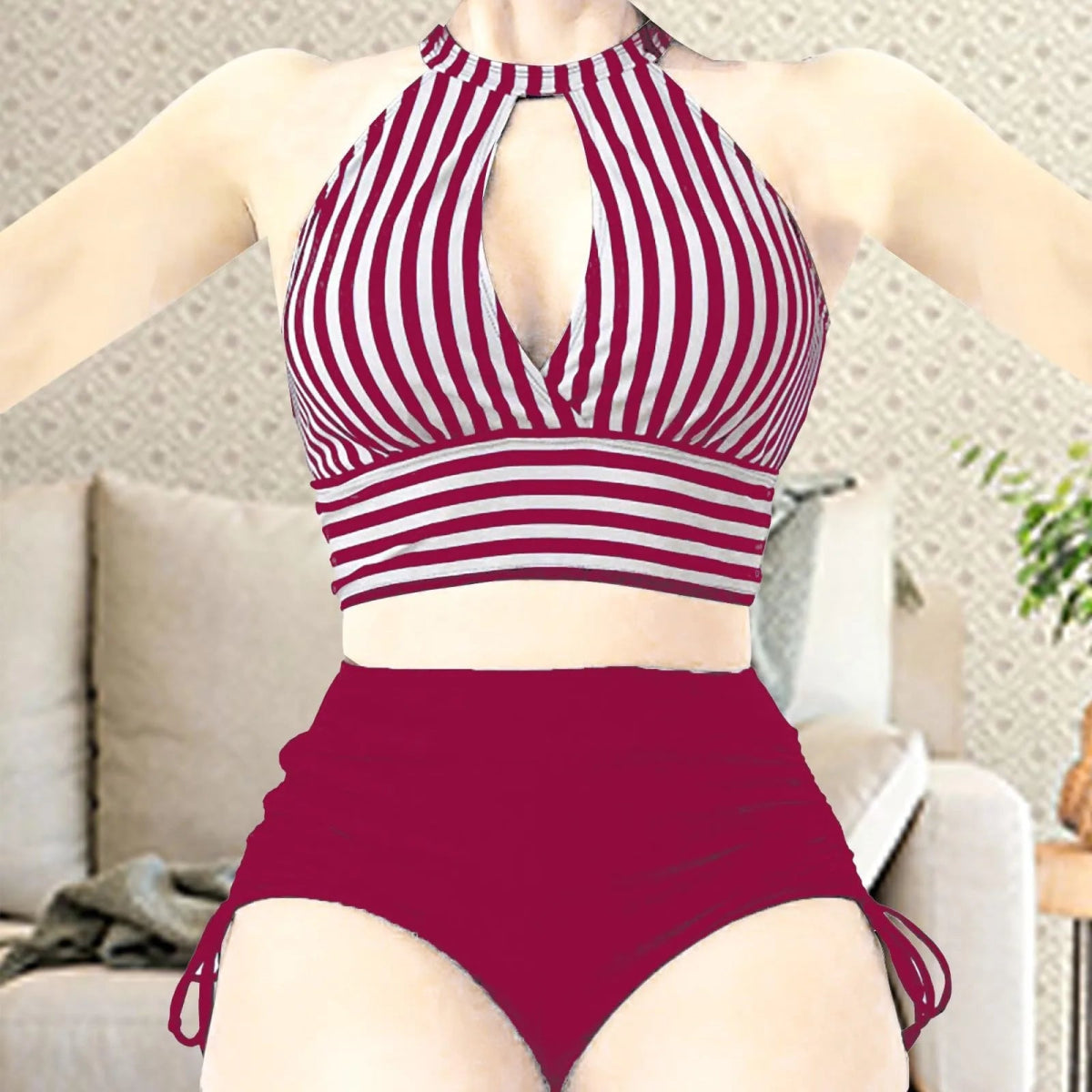 Bikini Taille Haute Vintage Rouge - Louise Vintage