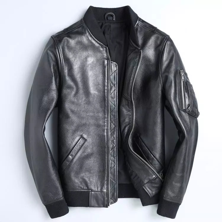 Blouson Aviateur Cuir Noir Homme - Louise Vintage