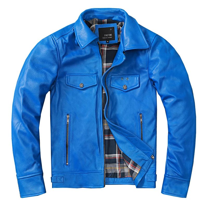 Blouson Aviateur en Cuir Bleu - Louise Vintage