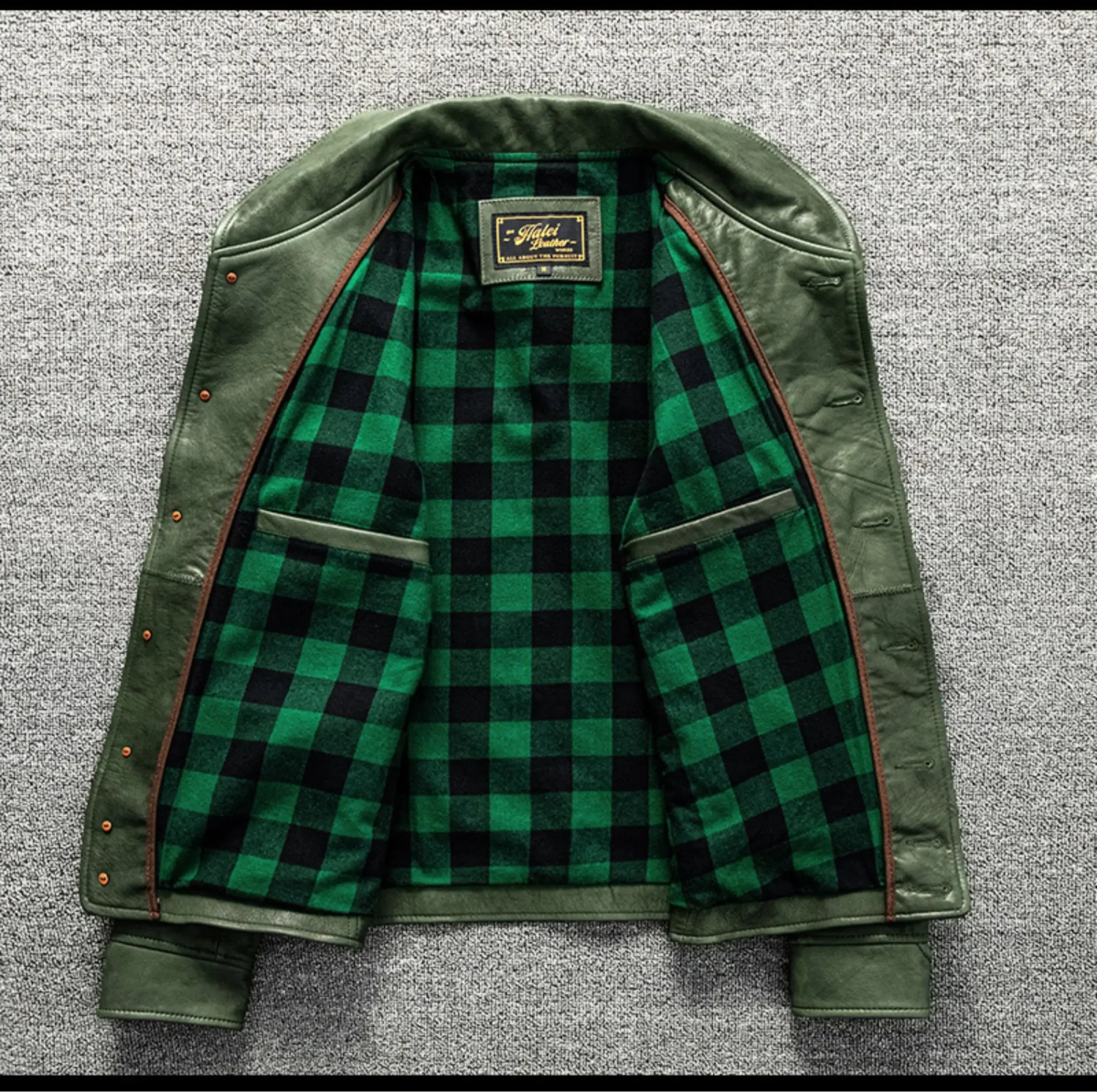 Blouson Aviateur en Cuir Vert - Louise Vintage