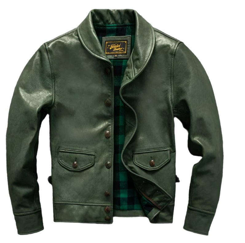 Blouson Aviateur en Cuir Vert - Louise Vintage