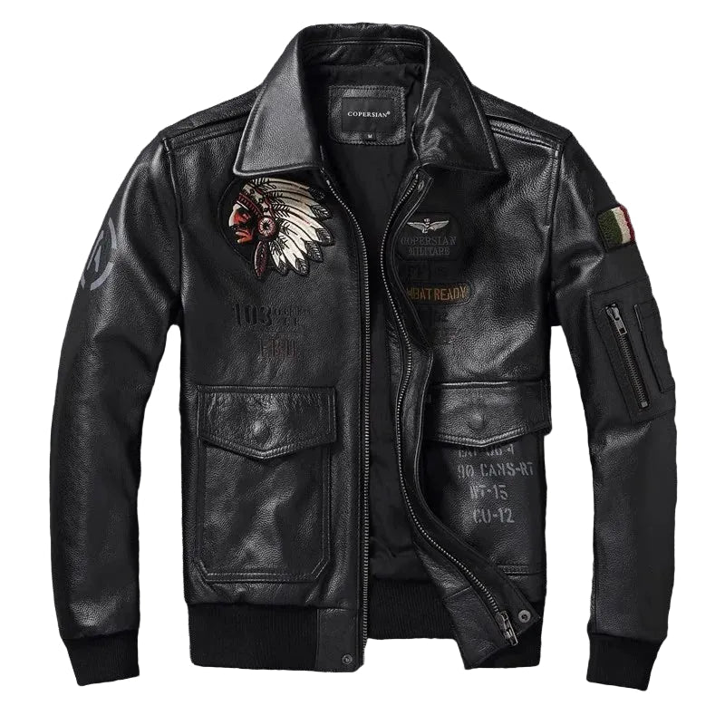 Blouson Cuir Aviateur Noir - Louise Vintage