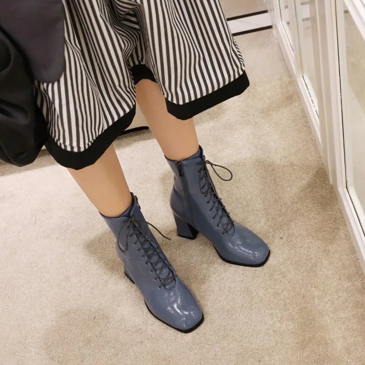 Bottines à Lacets Femme Rétro Bleu - Louise Vintage