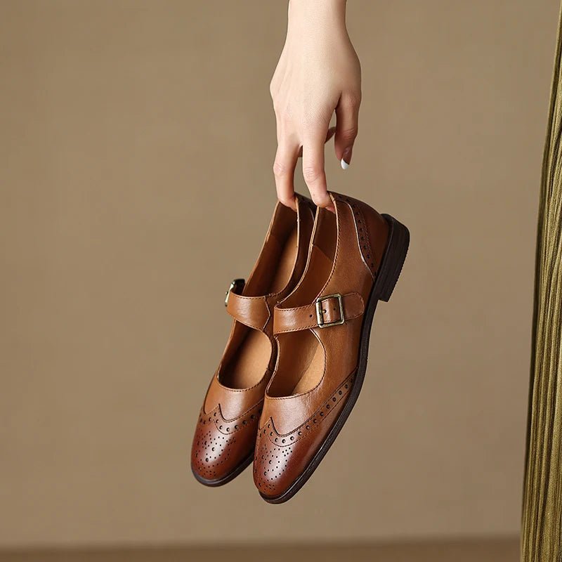 Chaussures Rétro Classique Cuir Marron - Louise Vintage
