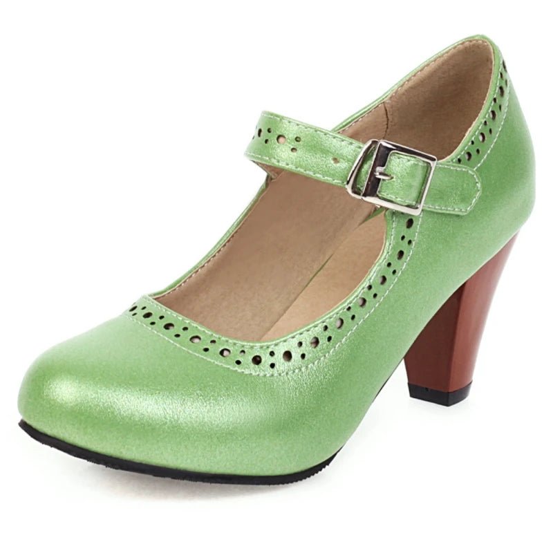 Chaussures Rétro Classique Cuir Vertes - Louise Vintage