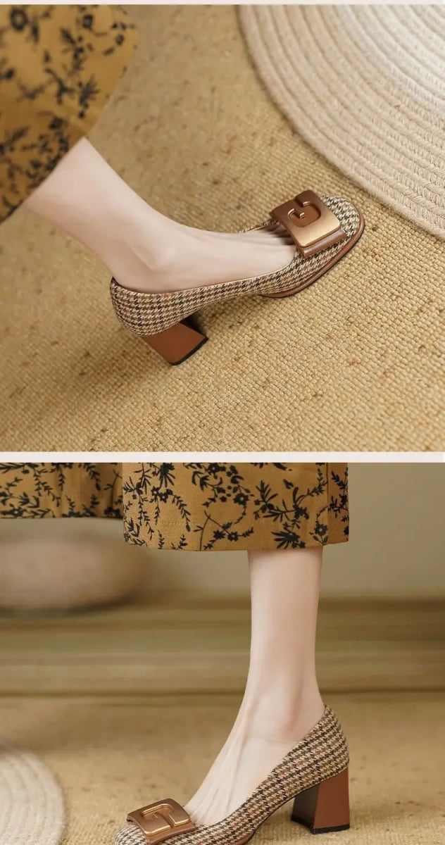 Chaussures Vintage Carreaux Beige - Louise Vintage