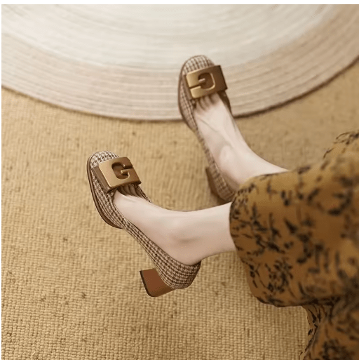Chaussures Vintage Carreaux Beige - Louise Vintage
