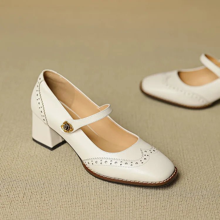 Chaussures Vintage Femme en Cuir Beige - Louise Vintage