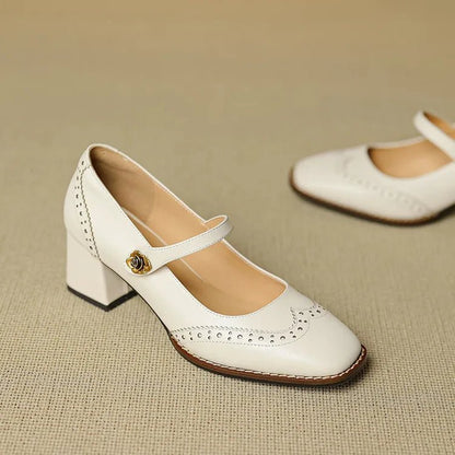 Chaussures Vintage Femme en Cuir Beige - Louise Vintage