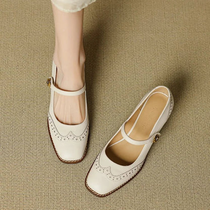 Chaussures Vintage Femme en Cuir Beige - Louise Vintage