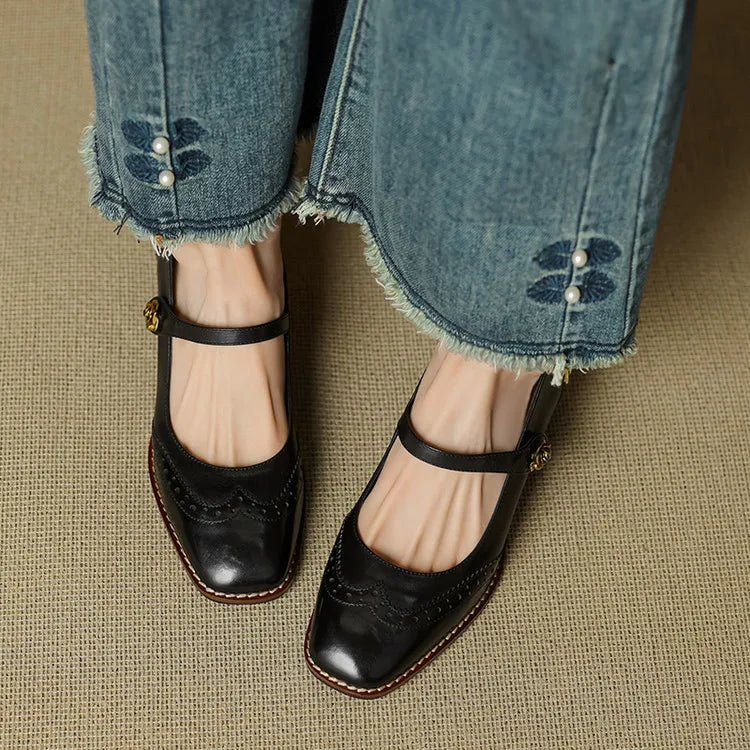 Chaussures Vintage Femme en Cuir Noir - Louise Vintage
