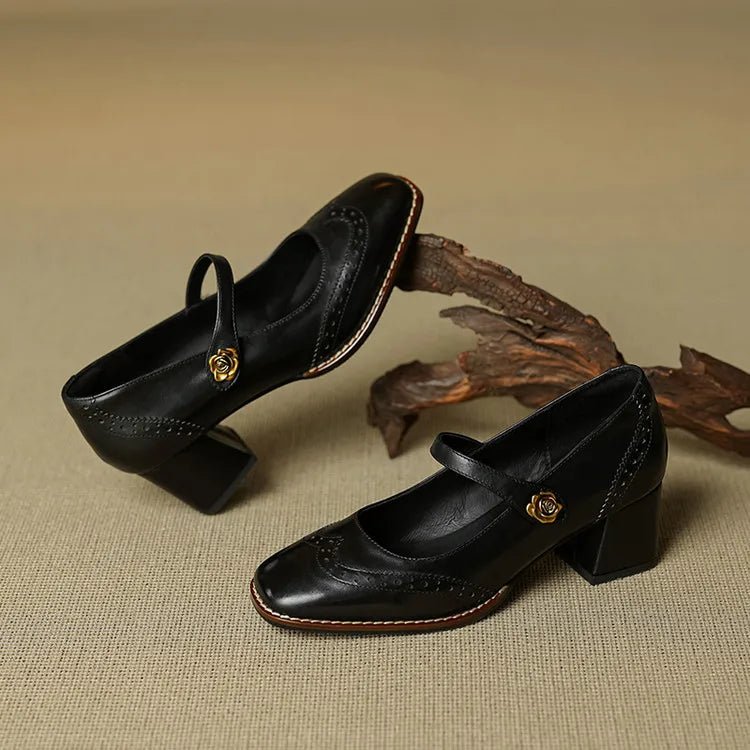 Chaussures Vintage Femme en Cuir Noir - Louise Vintage